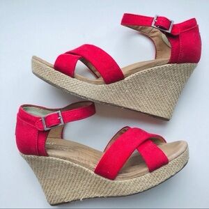 Toms Red Wedge Sandals Size 8